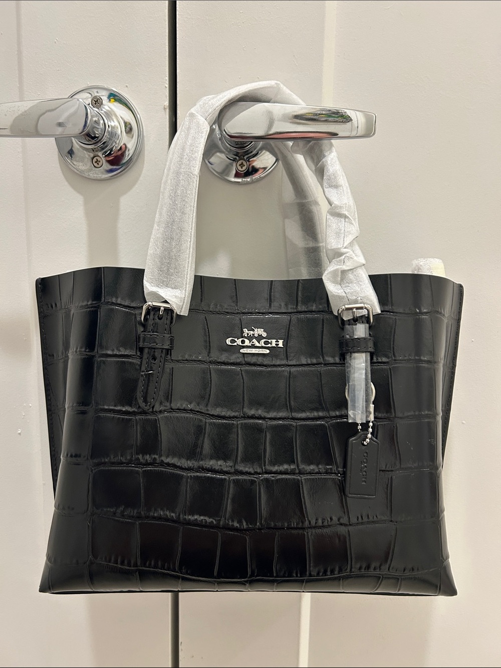 Coach (NWT) Mollie Tote Bag 25 in Croc-Embossed Leather